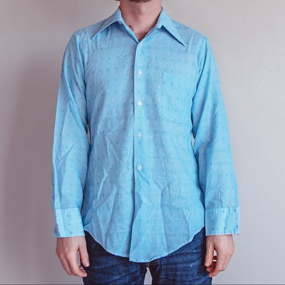 Vintage 70’s Baby Blue Button Down M - Picture 8 of 10